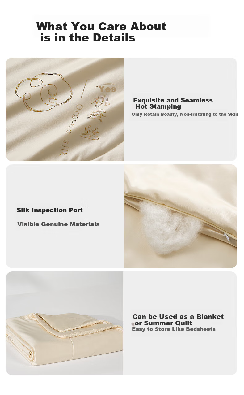 Hengyuanxiang Silk Summer Cooling Quilt, Class A Antibacterial Washable Double-Sided Cooling 100% Silk Air Conditioning Quilt, Champagne Gold 2*2.3m 1