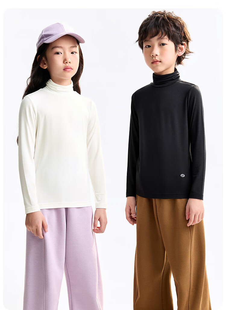Annil Kids Boys and Girls High Collar Long Sleeve T-Shirt 2025 Autumn New Milk Candy White Size 150 1