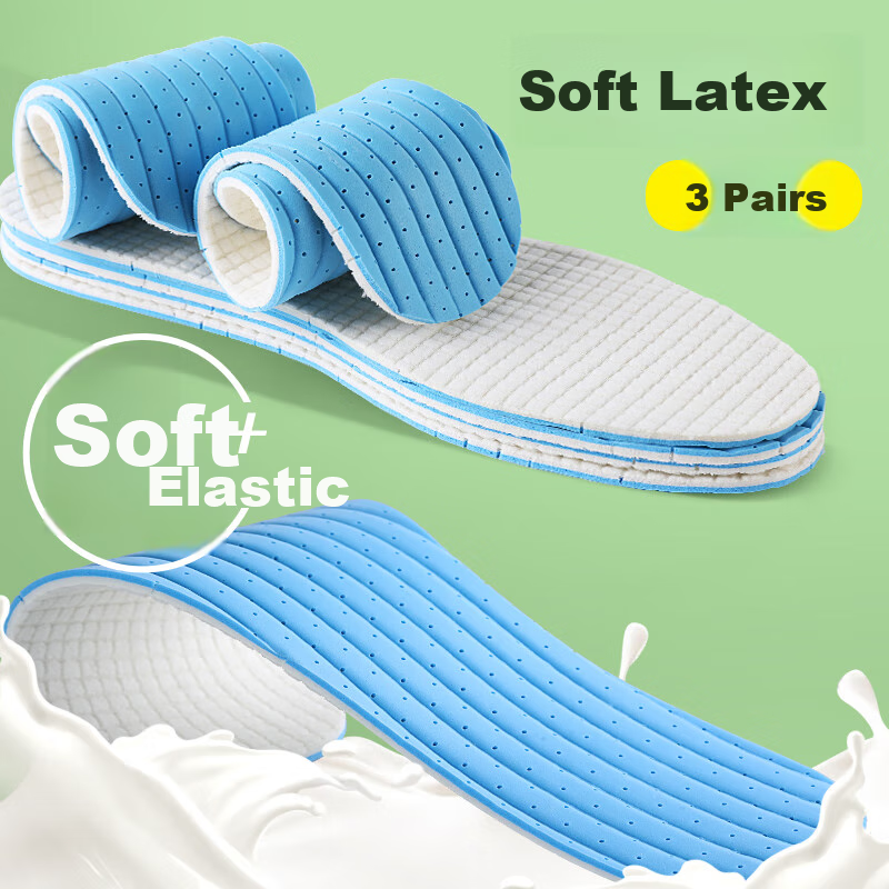 FOOTOPPO Antibacterial Latex Insoles for Men, Ultra-Thin Soft Elastic Thin Insoles for Summer, Military Training, Sports, Shock-Absorbing, Sweat-Absorbing, Breathable Thin Insoles