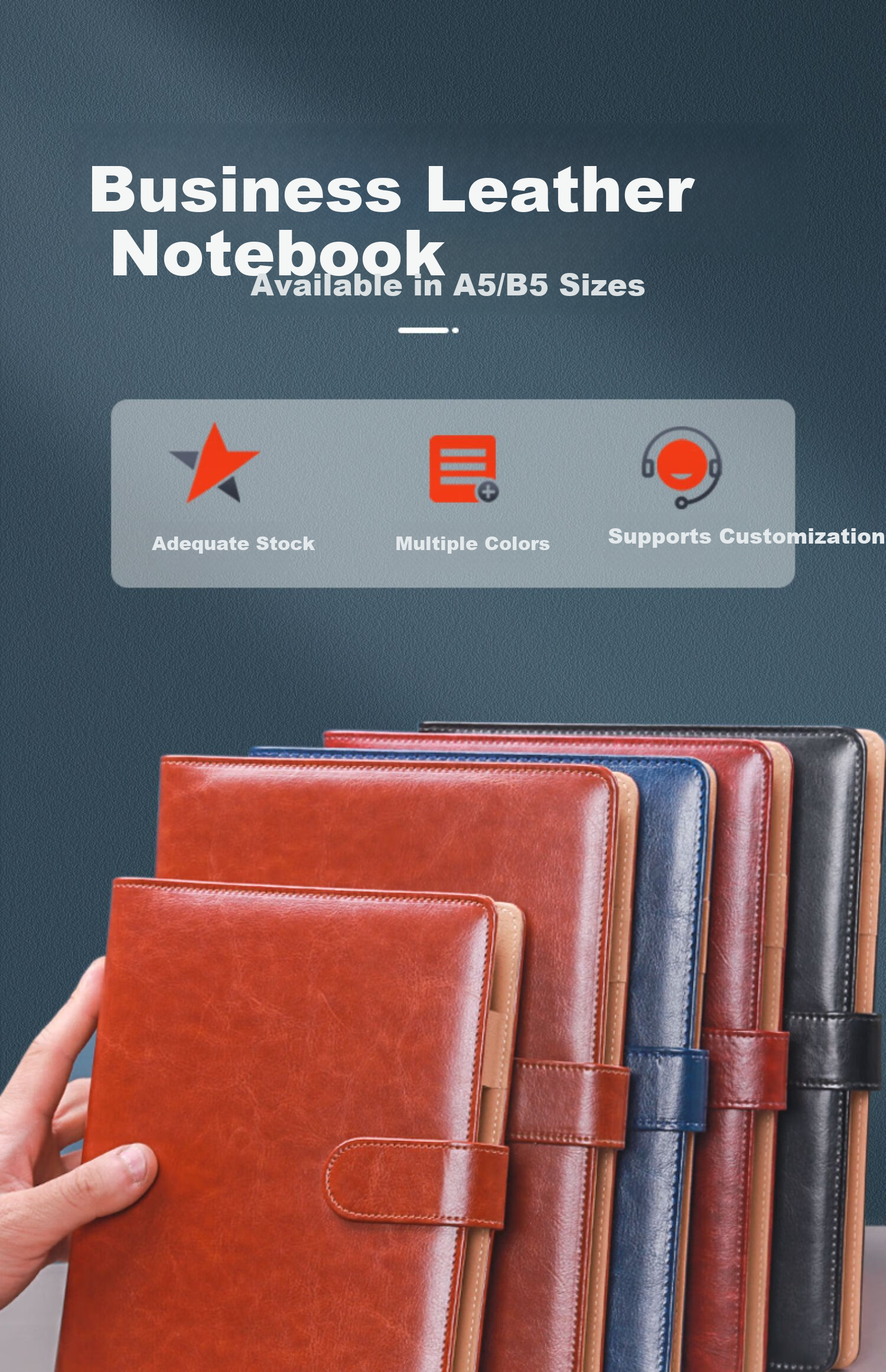 Xuchenwenju Simple Business A5 Navy Blue Loose-Leaf Notebook, 6-Ring High-Quality Leather Cover, Office Supplies, Work Journal, Diary, Detachable, Customizable Logo 1