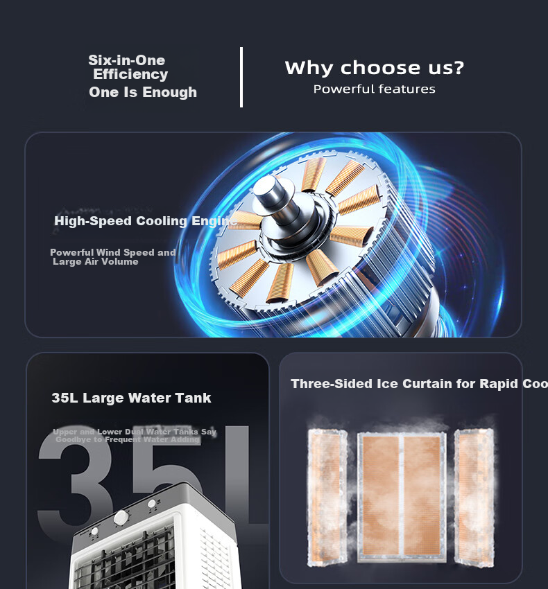 CHIGO Air Cooler Fan, Industrial Cooling Fan, Portable Water-Cooled Air Conditioner, Cooling Machine with Ice Pack, Powerful Cooling for Home And Commercial Use 3