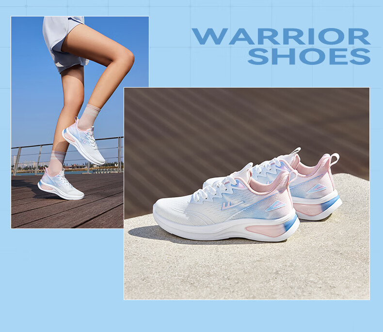 Warrior Official Women's Sports Shoes Spring Summer New Thick Sole Casual Shoes 1611 White Blue Pink Size 38 5
