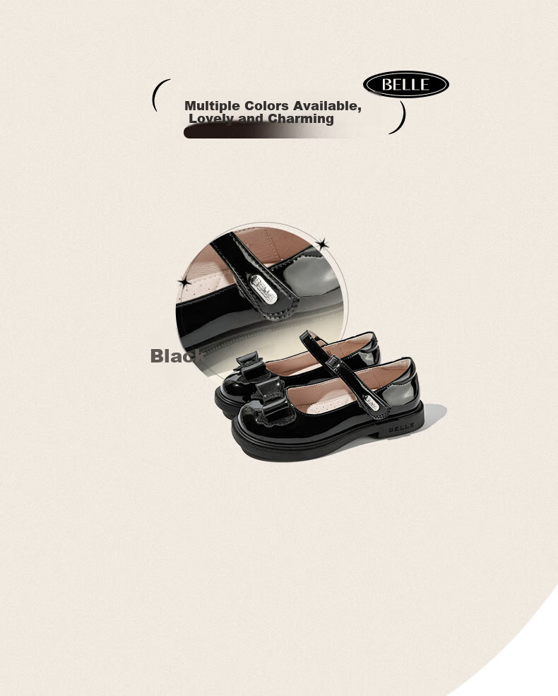 Belle Children's Shoes, Girls' Leather Shoes, Student Shoes for Spring And Autumn, Performance Shoes, Fashionable Casual Flats, Black, Size 33 4