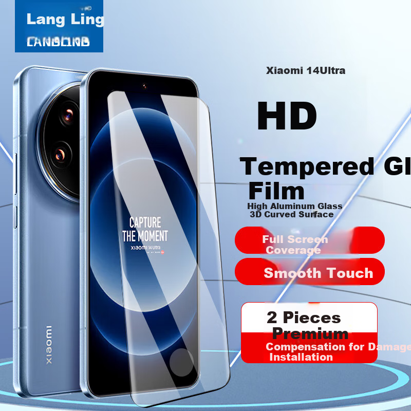 LANGLING [2 Pieces] Tempered Glass Screen Protector for Xiaomi 14 Pro/14 Ultra, Curved Full Coverage High Definition Anti-Drop Protective Film for Xiaomi 14 Pro/14 Ultra Smartphone