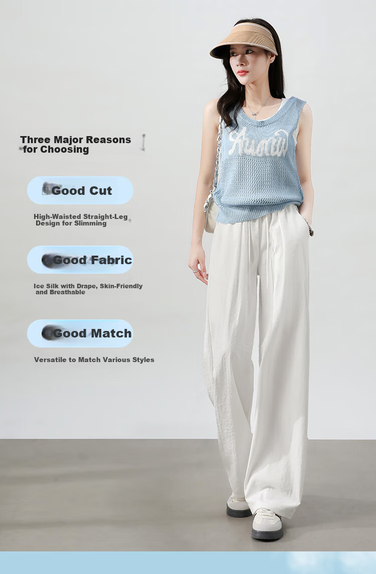 Ziyouxi Wide-Leg Pants for Women, Summer Lightweight 2026 New Style, High-Waisted Slimming Loose Draping Dopamine Straight Casual Trousers 2