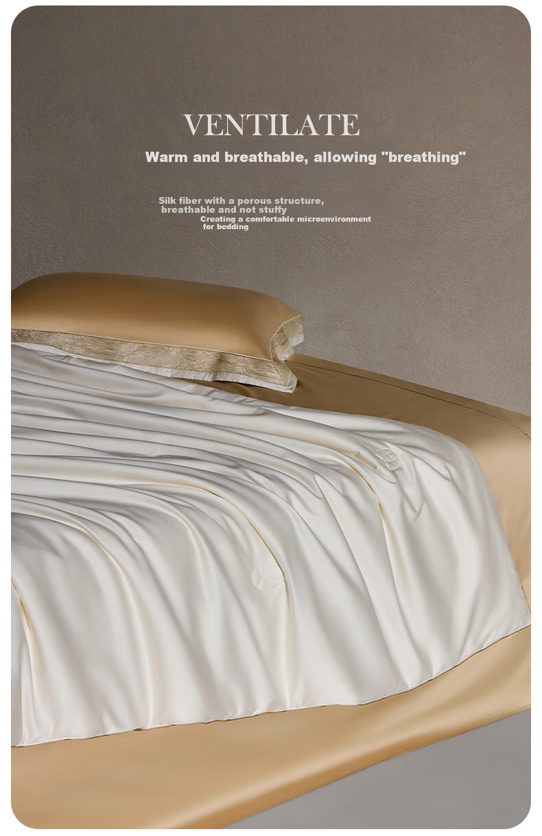 LUOLAI Home Textiles Mulberry Silk Comforter, 100-Count Pure Cotton Grade A 100% Mulberry Silk All-Season Duvet Insert, Approximately 6.8 Ji 10