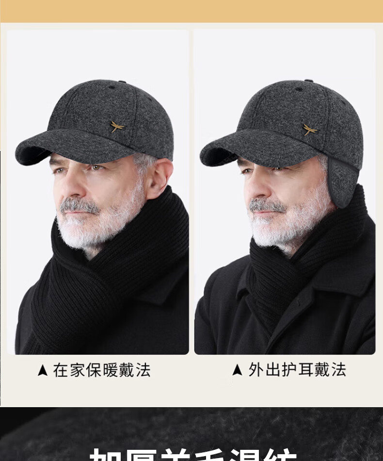 RED DRAGONFLY Men's Winter Warm Wool Baseball Cap Middle-aged and Elderly Dad Grandpa Duckbill Hat 1