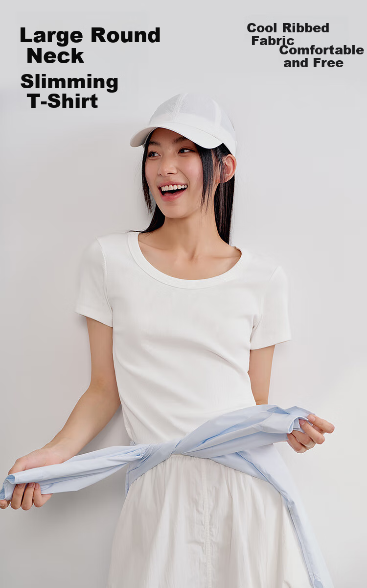 Semir Women's Short-Sleeve T-Shirt, Summer Cropped Fitted Round Neck Regular Shoulder Top 101325100006 2