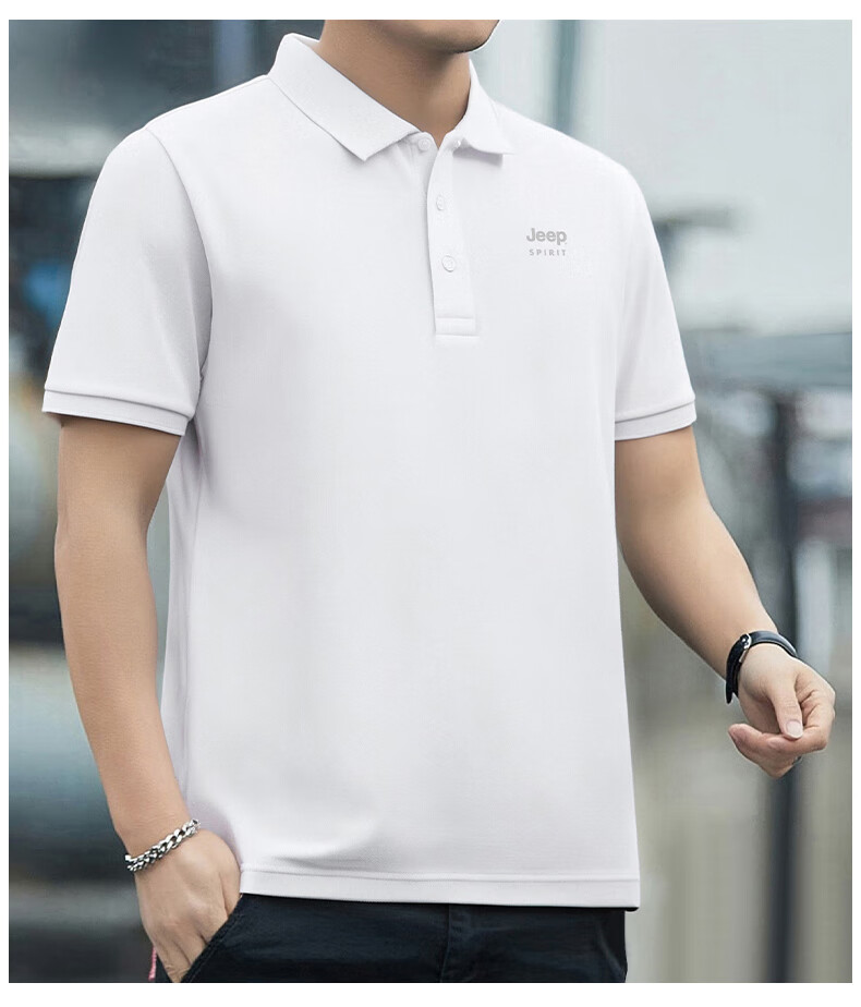 JEEP SPIRIT Polo Shirt for Men, Ice Silk Short-Sleeve T-Shirt, Summer Business Casual Wear for Young And Middle-Aged Fathers, Work Uniform Top for Men, Size L 18