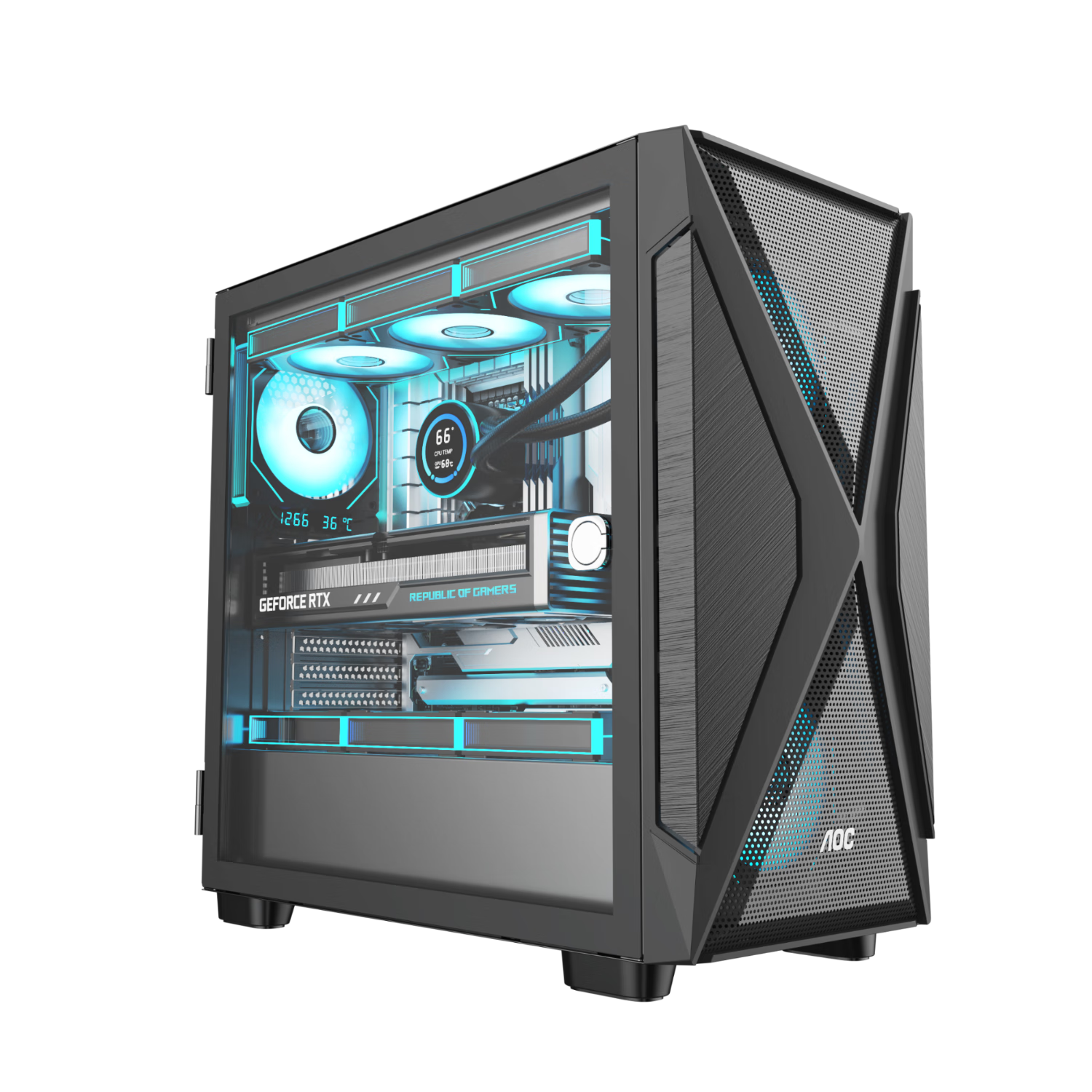 AOC Case CG421B Black Gaming Desktop Computer Chassis Supports ATX Motherboard/Compatible with 360mm Water Cooling/10 Fan Positions/7 PCI Slots/Compatible with 50-80 Series Graphics Card
