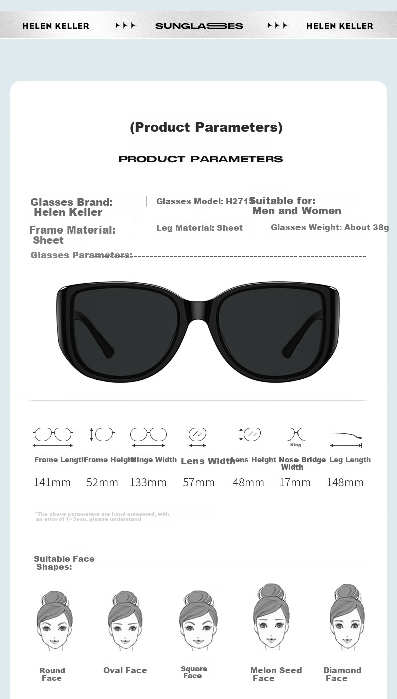 HELEN KELLER Sunglasses for Women, UV Protection, 2026 New Style, High-End Trendy Retro INS Polarized Sunglasses, Sun Protection Glasses, Cat-Eye 6