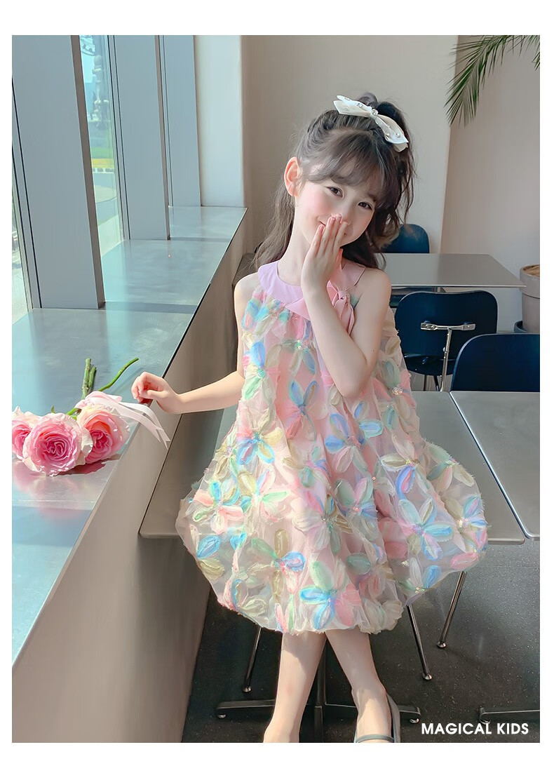 Anneyol Girls 2025 Summer New Trendy Princess Dress Floral Pink Size 110 12