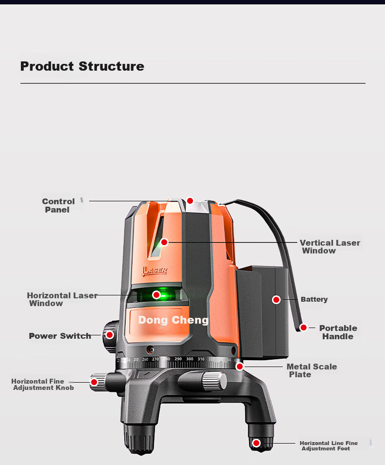 Dongcheng Two-Line Spirit Level, Green Light High-Precision Strong Light Infrared Laser Level, Two-Line Battery*1 16