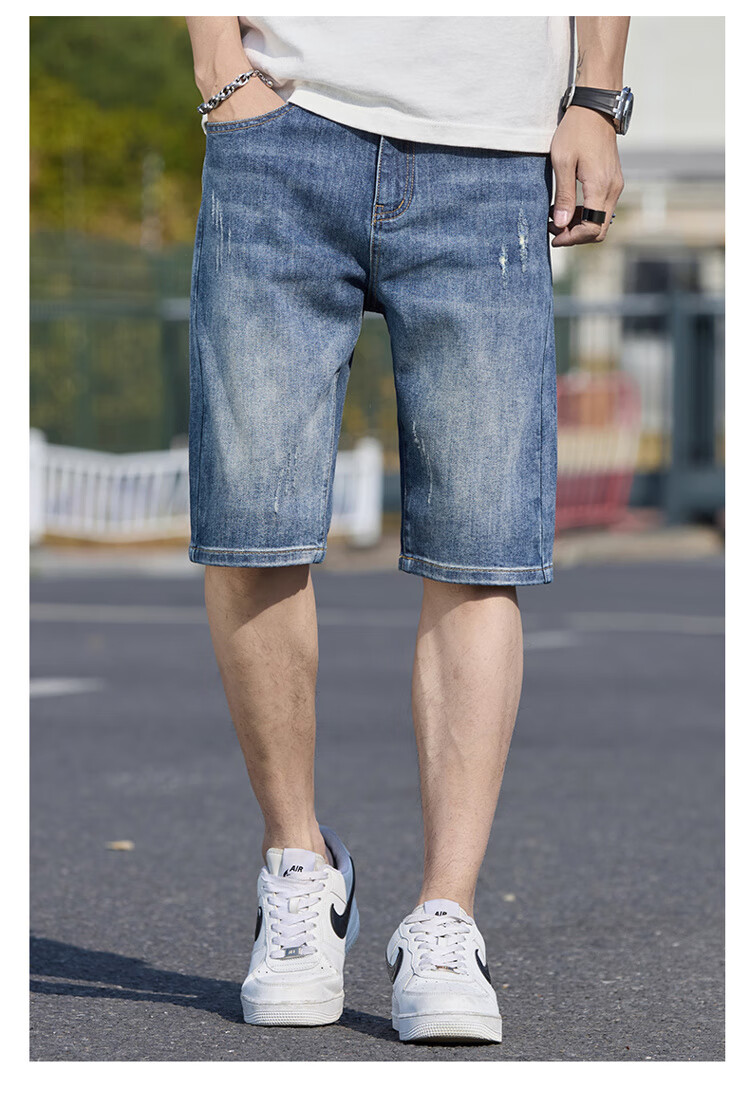 JEANSWEST OUTDOOR Men's Shorts, Summer Casual Breathable Comfortable Denim Knee-Length Pants, Trendy Fashion Outdoor, Faded Blue, Size 29 8