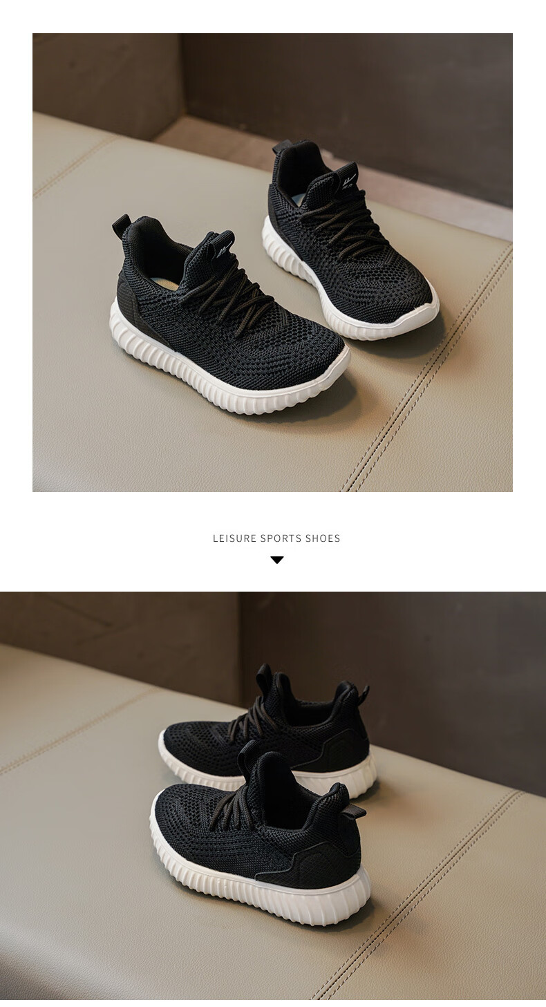 Warrior Kids Flyknit Sports Shoes Breathable Casual Mesh Shoes for Boys and Girls WZJS0062 Black Size 31 11