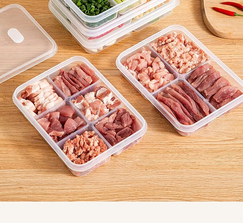 Jialifang Refrigerator Six-Compartment Storage Box Frozen Meat Container Freezer Fresh-Keeping Food Divider Organizer Food Grade 1