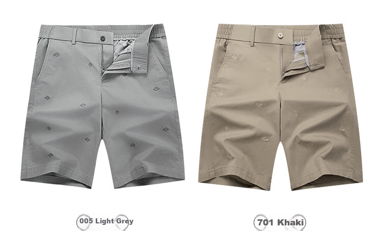 DANCING WOLVES [Dotted Embroidery] Summer Versatile Cotton-Spandex All-Over Printed Lining Men's Casual Shorts, 701 Khaki, Size 29 7