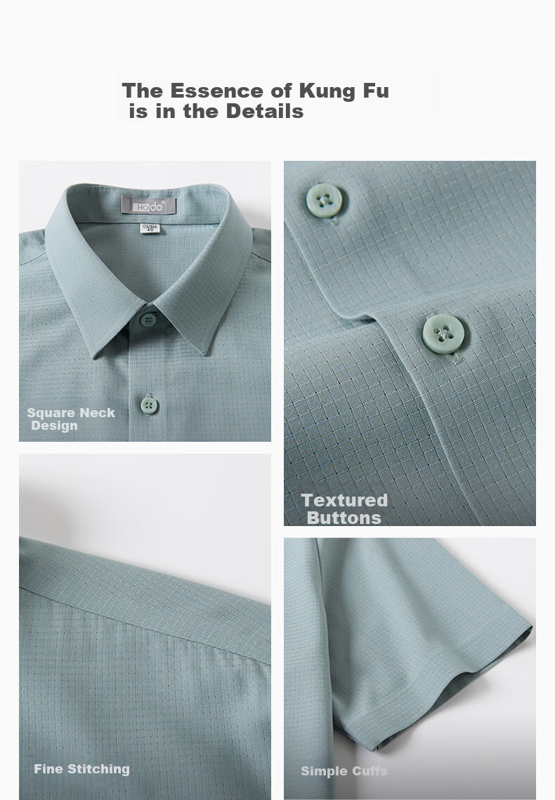 Hodo Men's Short-Sleeve Shirt, Elastic Solid Color, Easy-Care Smooth Slim-Fit Short-Sleeve Shirt, B1 Blue, 170/88A 3