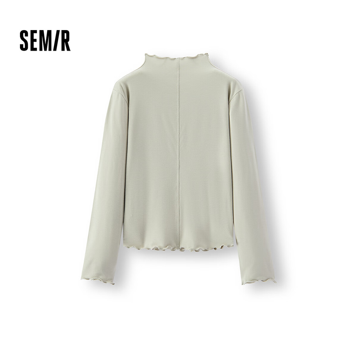 Semir Long-Sleeve T-Shirt for Women, Semi-Turtleneck with Ruffle Trim, Fleece-Lined, Heat-Generating, Tight-Fitting, Elastic Inner Layer, Autumn And Winter Basic Versatile Base Shirt
