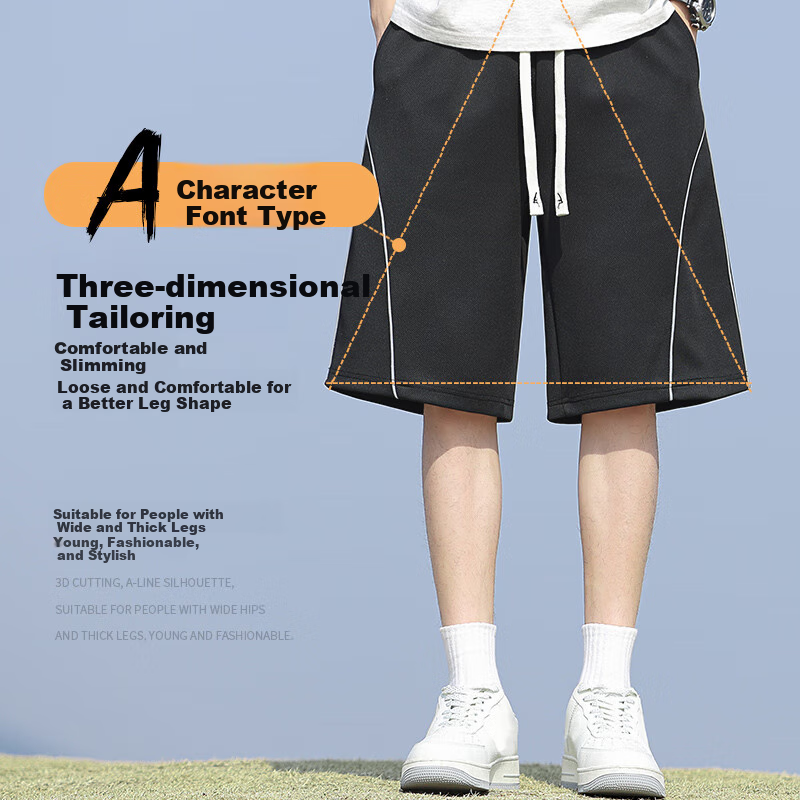 Huili Shorts, Summer Men's Breathable Thin Five-Point Pants, Loose Curved Knife Shorts, Casual Sports Trousers for Men, Black, XL