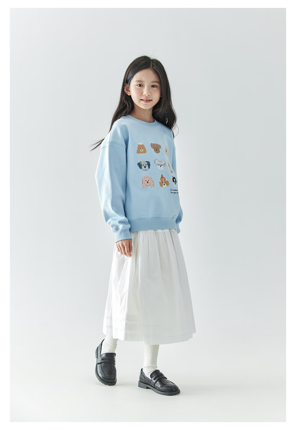 Kechu 2025 Autumn New Children's Cute Dog Fun Print Sweatshirt, Loose-Fitting Blue Top for Older Kids 8