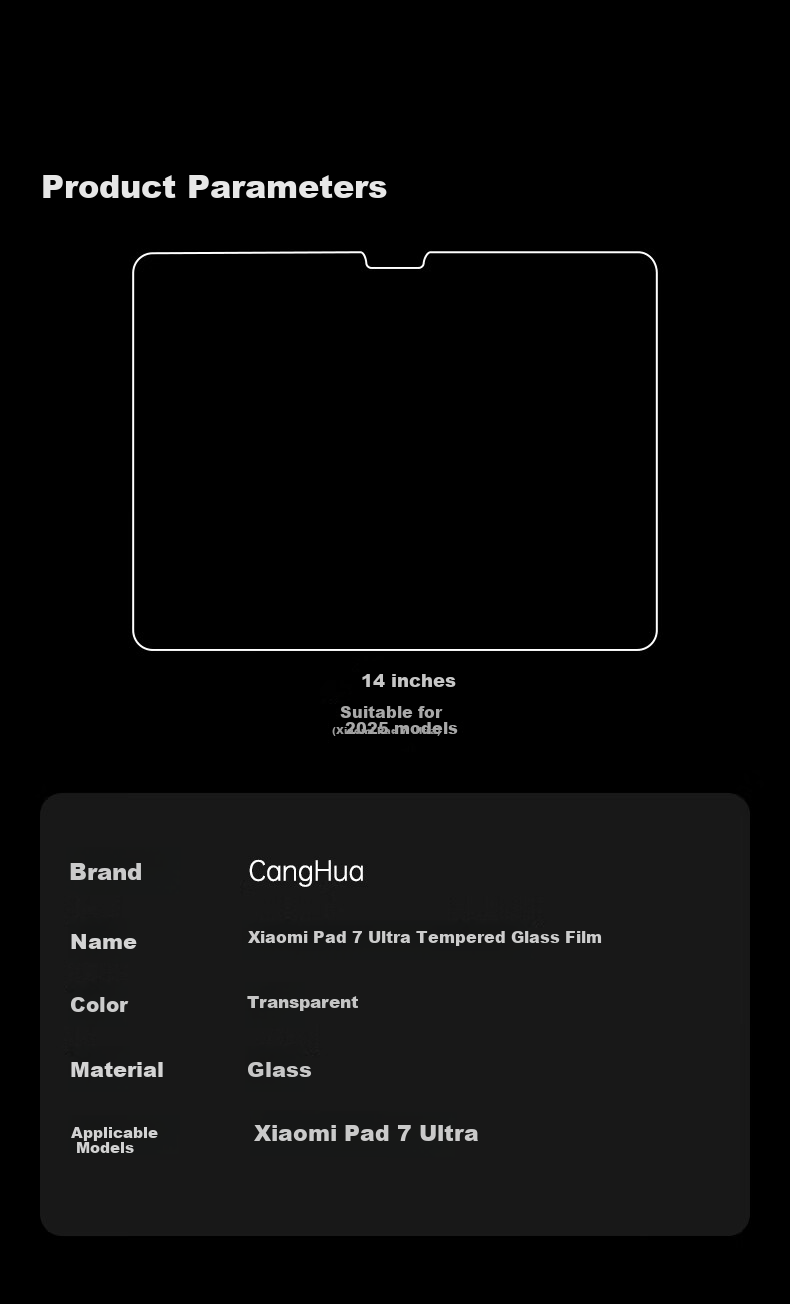 CangHua Tempered Glass Screen Protector for Xiaomi Pad 7 Ultra, 14-Inch, Compatible with 2025 Model MI 7 Ultra, Full Screen Protection for Xiaomi Pad Tablet, Shatterproof, Anti-Fingerprint, HD Clear Protective Film 5