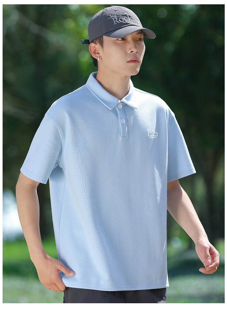 EASTERN CAMEL Short-Sleeve Polo Shirt for Men, Summer Heavyweight Breathable Solid Color Sports Collared Outdoor T-Shirt Top, Black, XL 14