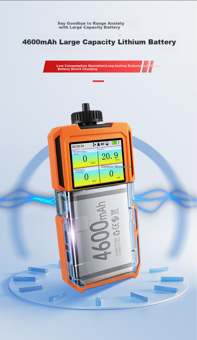 EDKORS Pump-Suction Four-In Gas Detector for Combustible Gas, Oxygen, Hydrogen Sulfide, CO, Hazardous Confined Space Alarm 9