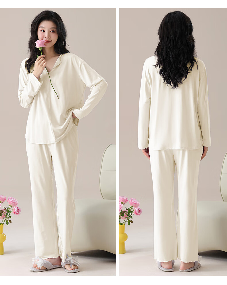 Yalu Women's Pajamas with Built-In Bra Pads, Autumn Long-Sleeve Long Pants, Loose-Fitting Pullover Loungewear, Comfortable And Suitable for Outdoor Wear 7