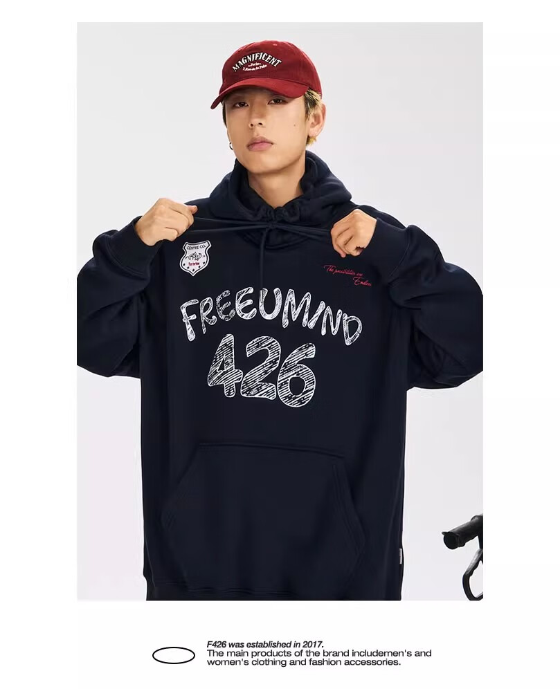 F426 [Zhao Lusi Style] National Trend Brand Autumn Couple's American Loose Graffiti Hoodie Yellow L 12