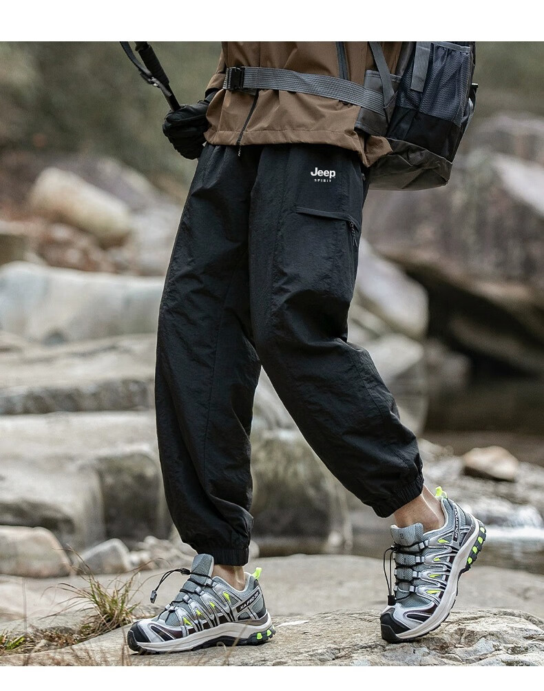 JEEP Casual Pants for Men, Spring Quick-Dry Breathable Sports Pants, Outdoor Trendy Hiking Trousers, Black, Size L 11