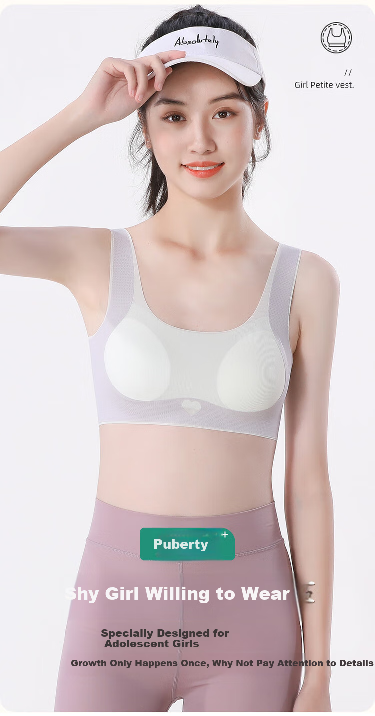 Zaishuo Girls' Underwear, Spring And Summer, for Middle And High School Students in Puberty, Sports Running, Seamless, Shock-Absorbing, Thin Bra And Vest 1