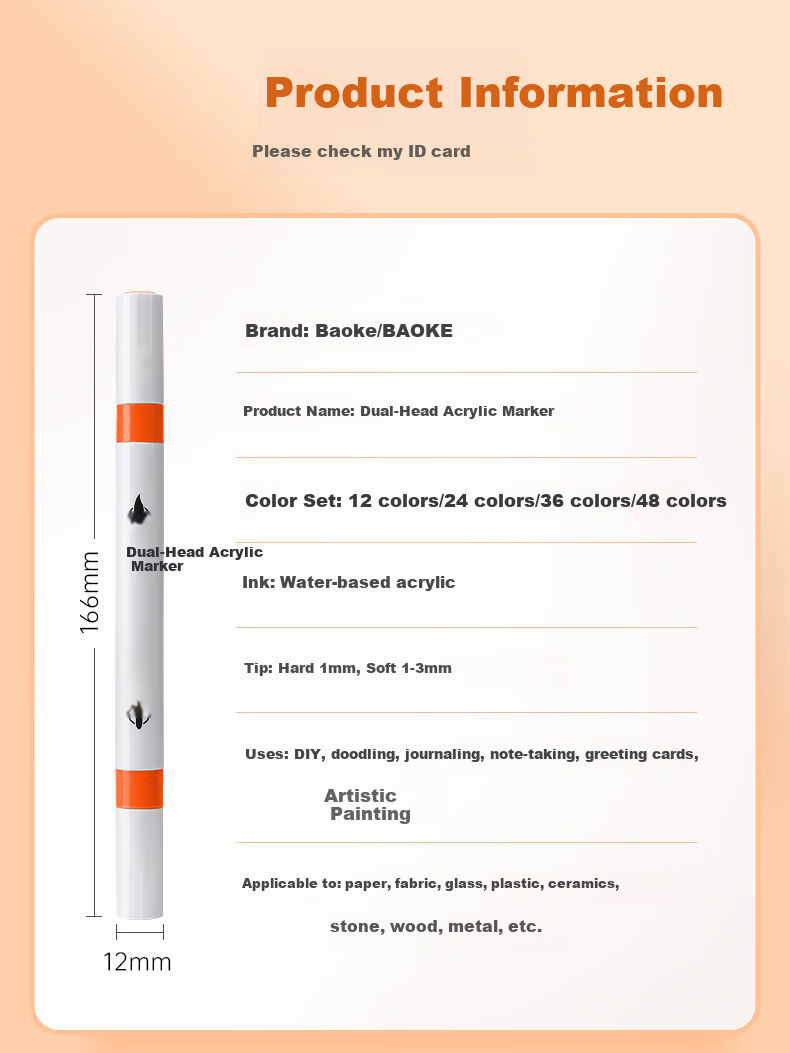 BAOKE [Bestseller] MP2921-1212 Color Water-Based Acrylic Marker Single-Tip Wear-Resistant Art Drawing Instant Photo Graffiti Pen Painting Pen Boxed Watercolor Pe 8