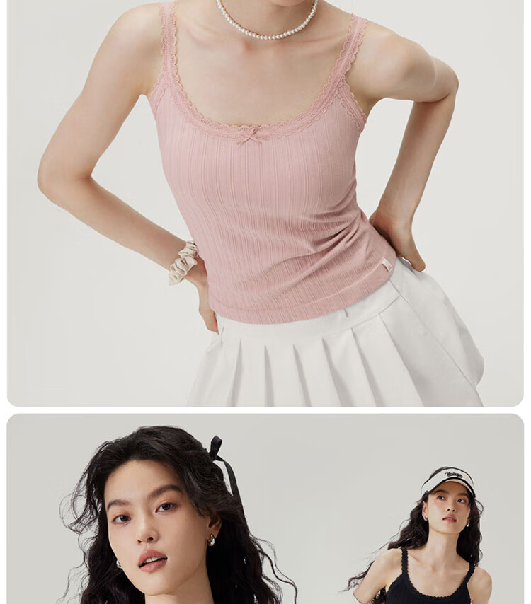 Banlian Lace White Padded Camisole Women's Summer New Strap Vest Bra-Free Backless Outerwear Top 14