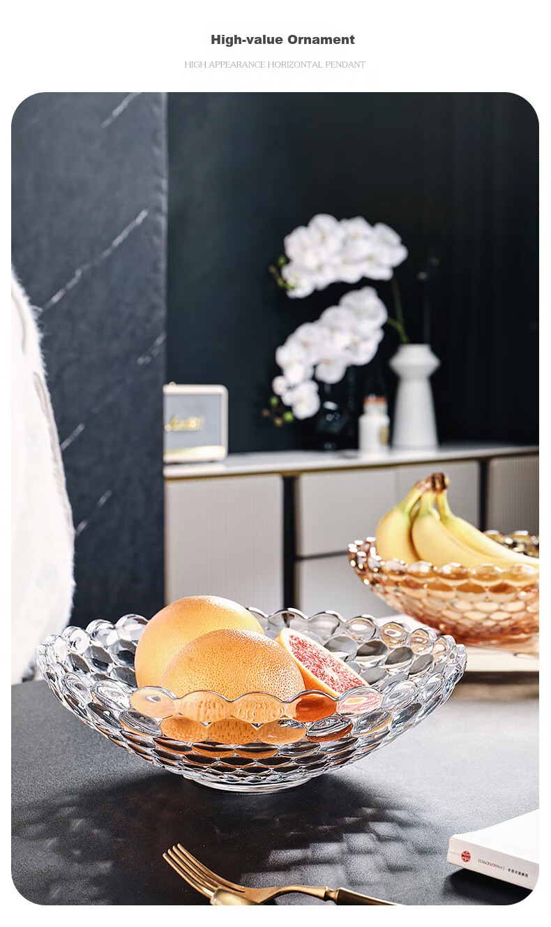 CRISTALGLASS Glass Fruit Plate, Home Living Room Coffee Table, European Light Luxury Style, Internet-Popular High-End Snack Display Tray, Large Capacity 7