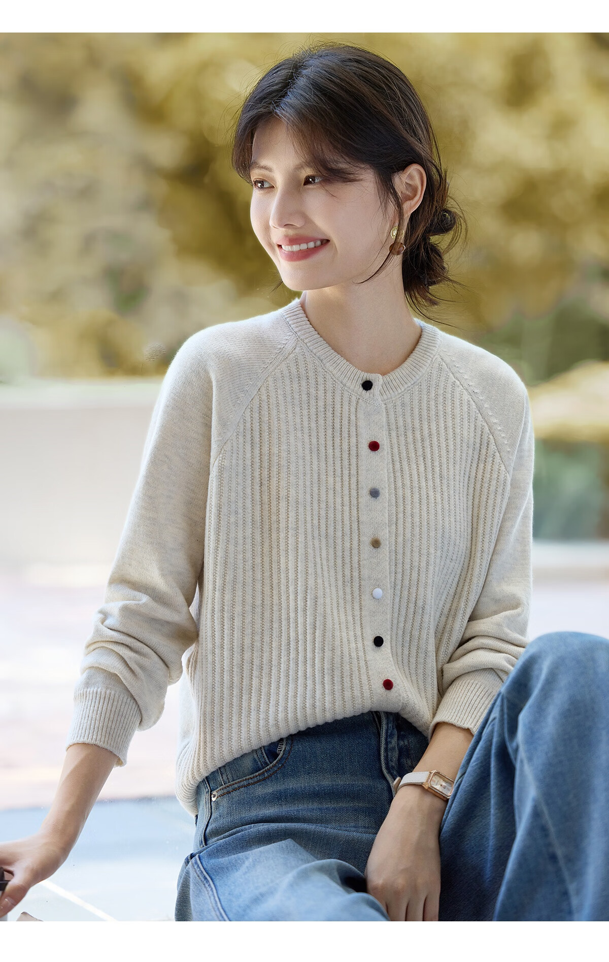 She Enjoy Knitted Cardigan Women Raglan Sleeve Sweater Jacket Red Versatile Knit Top Outerwear T53Z127 18