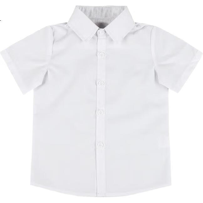 LUOBOBEIBEI Children's Shirt, Summer Boys' Korean-Style Turn-Down Collar Shirt, Fashionable Undershirt for Young Children, White, Size 150