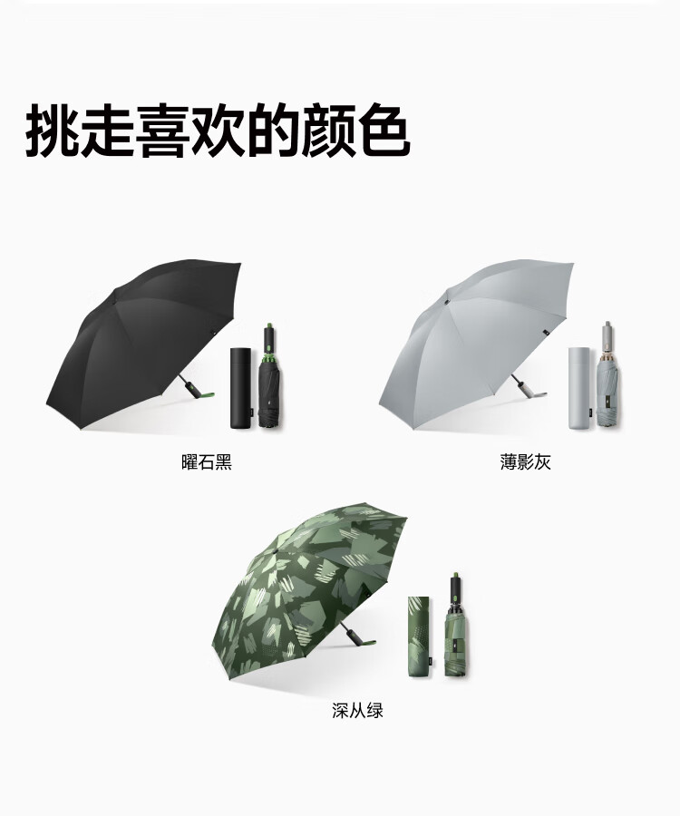 Beneunder Automatic Umbrella, Sun And Rain Umbrella, Tri-Fold Reinforced Folding 8-Rib Umbrella, Obsidian Black 13