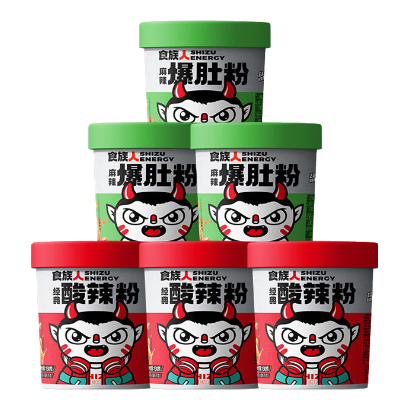 食族人 酸辣粉130g*3爆肚粉150g*3 6桶装840g 粉丝夜宵