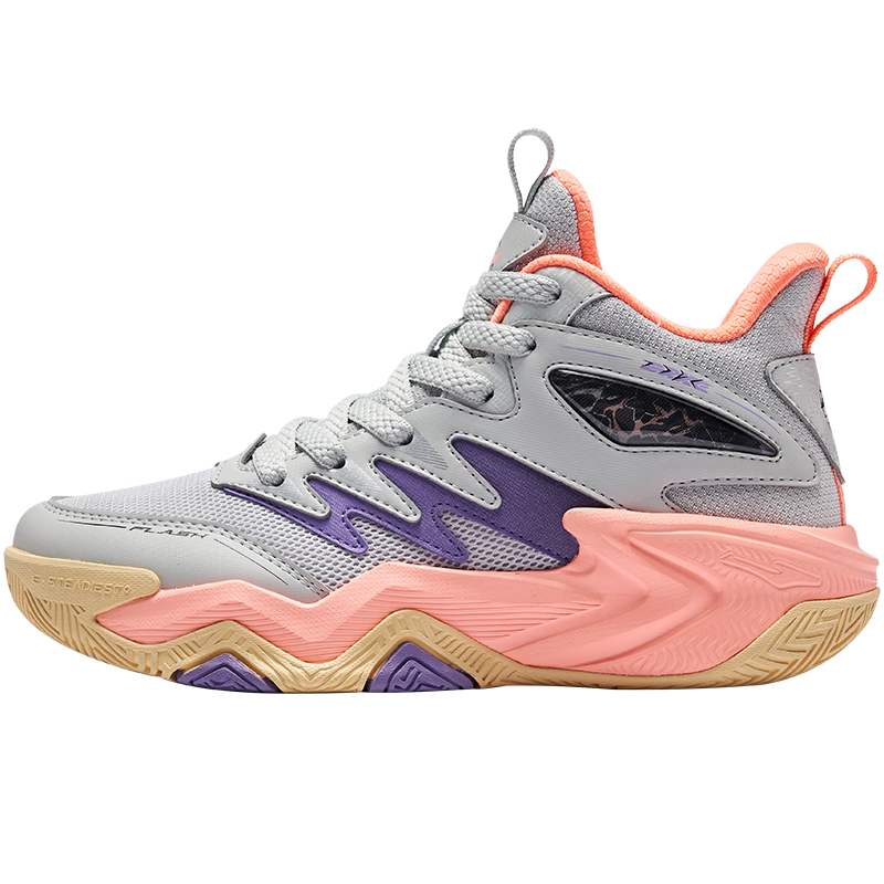 ERKE Kids Boys Youth Sneakers Children's Cushioned Lace-up Qixi 2 Lite Basketball Shoes White Dew Gray/Motorcycle Purple Size 35