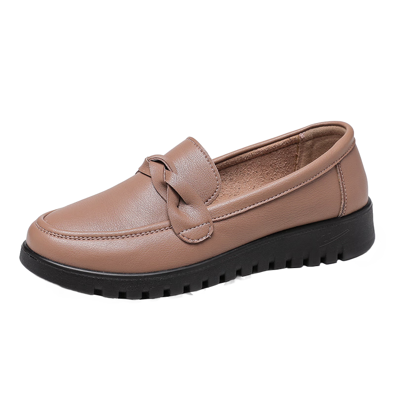 Huili Mom Shoes, Comfortable for Elderly in Spring And Autumn, Suitable for Middle-Aged Women Aged 50-60, Soft Sole Non-Slip Leather Shoes for Middle-Aged And Elderly, 0044 Dou Sha Color, Size 38