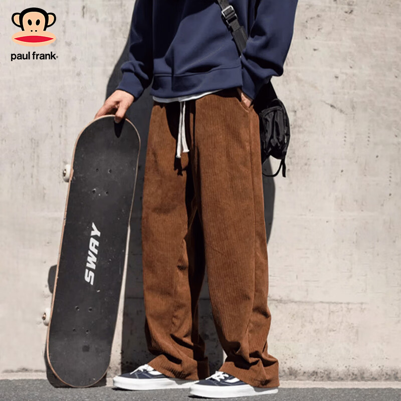 Paul Frank Casual Pants for Men, Spring And Autumn New Style Straight-Leg Trousers, Loose Corduroy Pants, Black Regular, 2XL