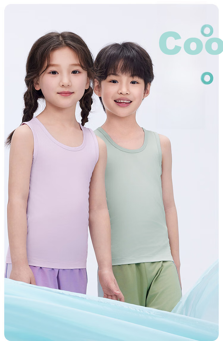 THREEGUN Children's Cooling Woodland 3A Antibacterial Round Neck Tank Top for Boys And Girls, Light Purple, Size 110 2