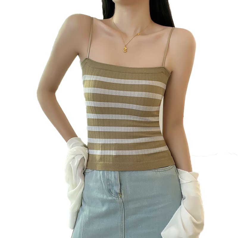 Modal Striped Cami Tank Top for Women Summer Thin Innerwear with Chest Pad Sexy Back Anti-Exposure Outerwear Base Tube Top