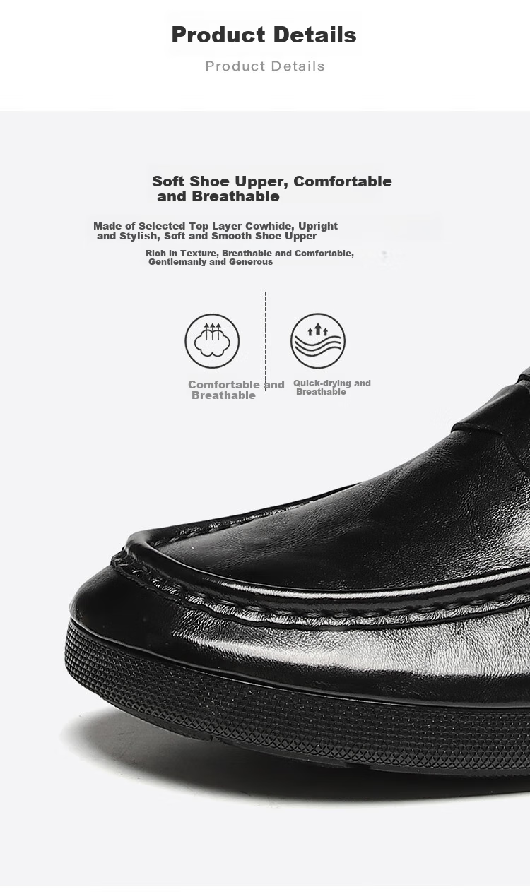 St&Sat Men's Shoes, Top-Grain Leather, Formal Business Dress Shoes, Lightweight Slip-On Casual Leather Shoes for Men, Black, Size 40 4