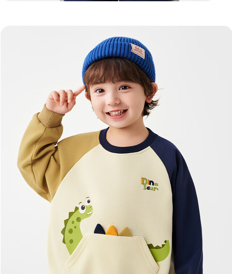 Badibadi Autumn Winter Baby Boys Sweatshirt American Vintage Casual Comfortable Versatile Jacket Dinosaur Pocket 120 4