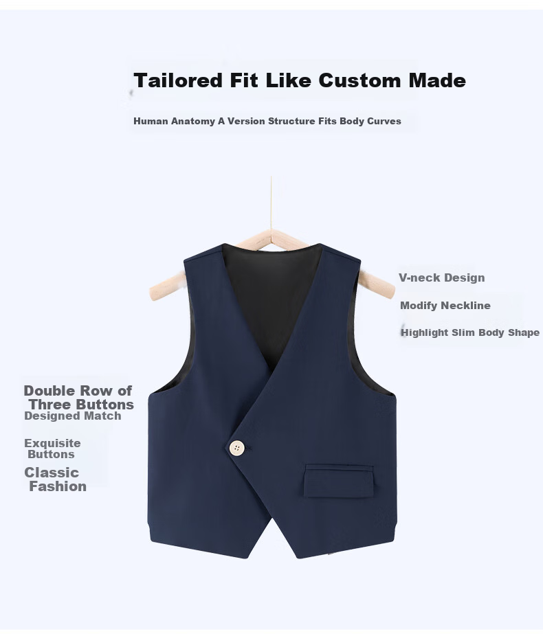 Yinuofang Children's Suit Set, Vest Set for Performances, Boys' Suit, Navy Blue Single-Breasted Vest Set, 160CM 8