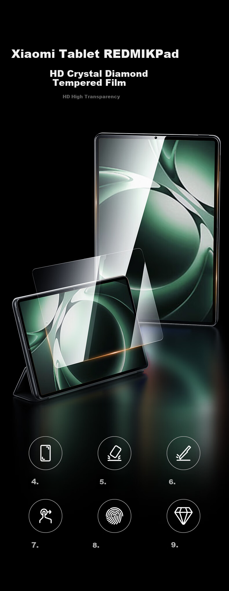 CangHua Tempered Glass Screen Protector for Redmi K Pad/K Pad2, 8.8-Inch, Compatible with Xiaomi REDMI K Pad/K Pad2, Full Coverage HD Protective Film for Tablet 1