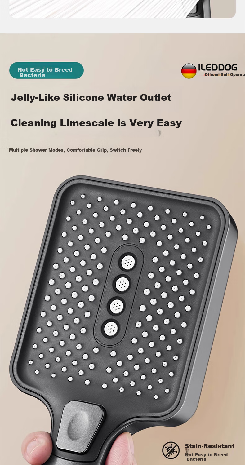 ILeddog [Germany] Pressurized Shower Head, Three-Speed High Flow Rate, Square Large Panel, Three-Piece Set with Shower Head SL-002 10