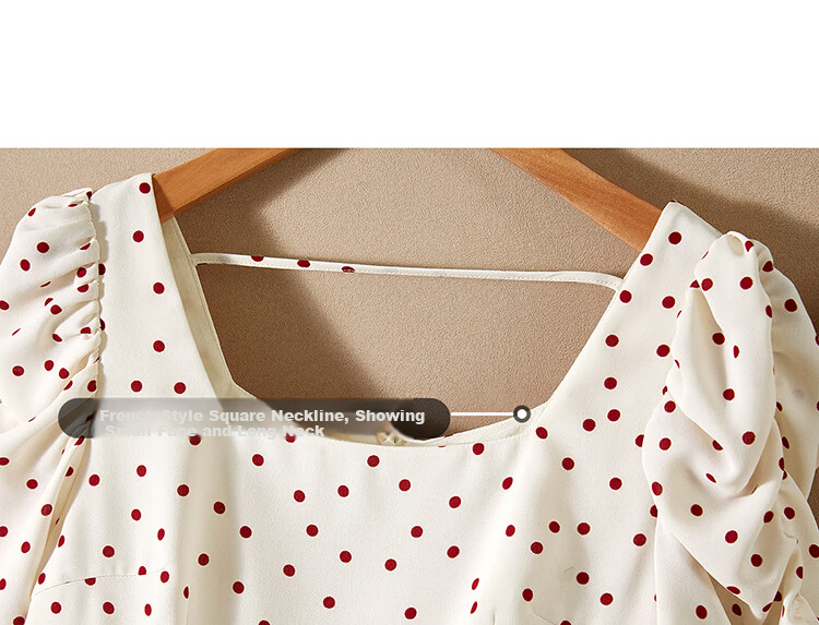 Sentubila French-Style Dress for Women, Summer Square Neckline, Ruched Sleeves, Vintage Polka Dot, Pleated Slit A-Line Skirt 20